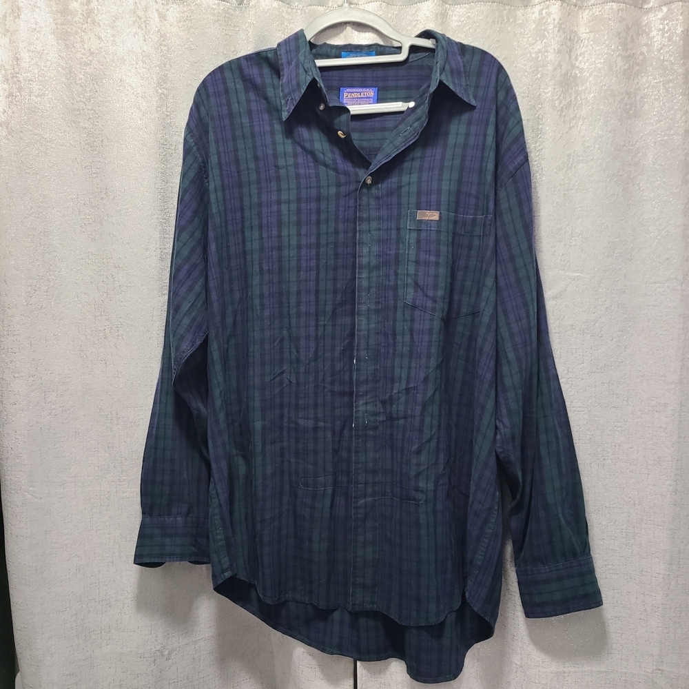 Pendleton Men's Navy and Green Checkered Shirt